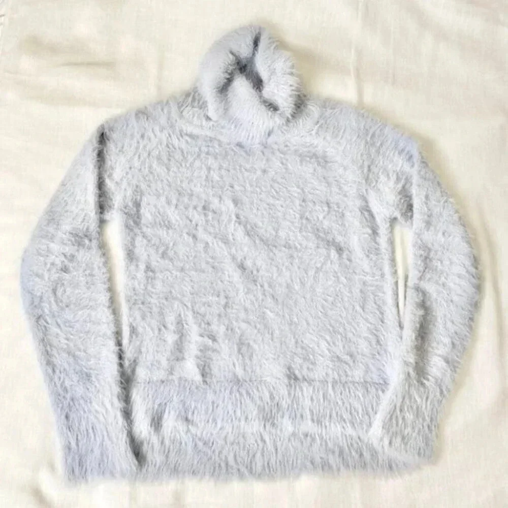 Baby Blue Turtle Neck Shaggy Eyelash Sweater Japan